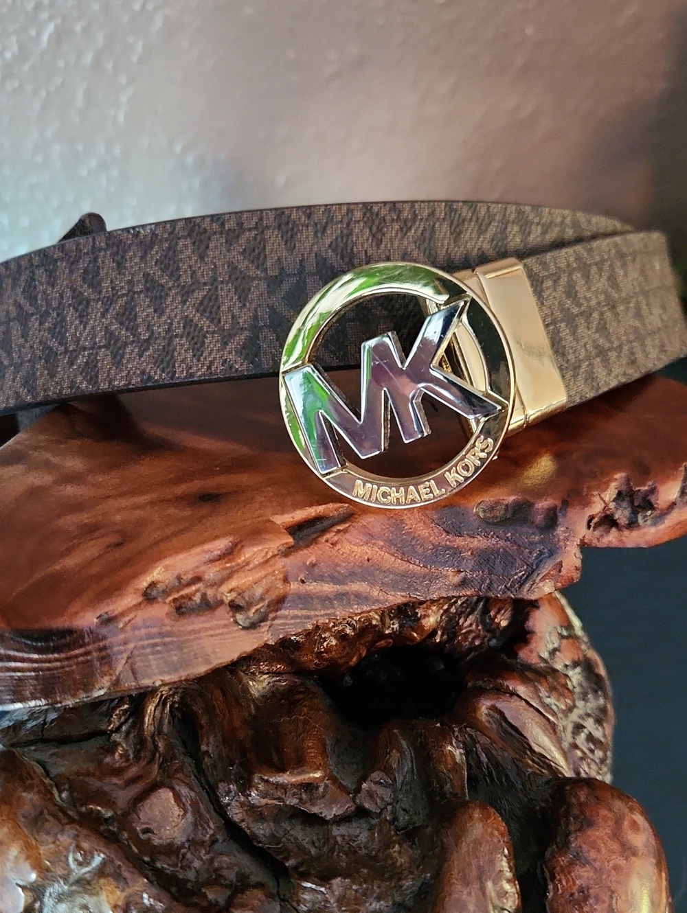 Michael Kors Reversible MK Monogram/Brown Signature Belt w/ Silver Gold Buckle